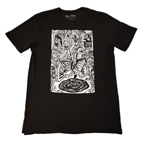 Hot Topic ~ Rick And Morty Black & White Portal T-Shirt  ~ size XL - Picture 1 of 8